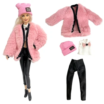 NK 1 комплект Розовая вязаная шапка + рубашка с милым бантом + розовое пальто + брюки для куклы Барби 1/6 Игрушки Аксессуары подарок на день рождения