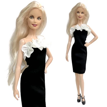 NK 1 шт. Модель платья прекрасной куклы благородное черное платье с белыми лепестками для девочек-кукол Барби Аксессуары 1/6 Игрушка в подарок