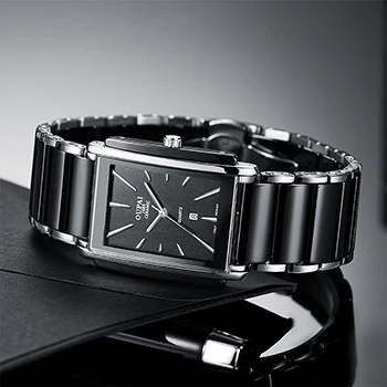 OUPAI 2022 Новое поступление, прямоугольные черные керамические деловые часы, мужские водонепроницаемые старомодные роскошные наручные часы с календарем