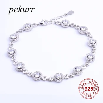 Pekurr 100% стерлинговое серебро 925 пробы 11 Больших круглых браслетов CZ для женщин, женские очаровательные ювелирные изделия, высококачественные женские браслеты