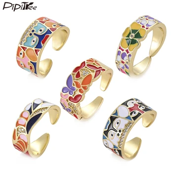 Pipitree 2022 Новейшие кольца с кубическим цирконием для женщин, Эмаль ручной работы, Сглазы, Уникальный дизайн в виде бабочки и цветка, Модное кольцо на палец
