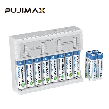 PUJIMAX Новый 1,2 В Независимый 8-Слотный Светодиодный Дисплей Зарядное Устройство Для Ni-MH Ni-Cd Аккумуляторной Батареи + 4шт Батарейный Блок AA 800 мАч