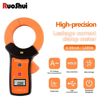RuoShui 6800 Цифровой тестер тока утечки 600 В Амперметр для хранения данных Автоматический диапазон удержания пика Высокая чувствительность 0,01 мА Клещевой измеритель