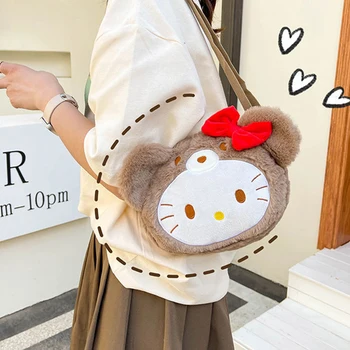 Sanrio Hello Kitty Kawaii Kit Кошка Милая Сумка Мультяшные Сумки На Плечо Модные Плюшевые Игрушки Аниме Мягкие Игрушки для Девочки Подарок на День Рождения