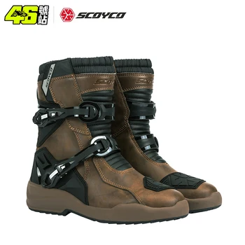 SCOYCO MT038 Мотоциклетные ботинки со средней трубкой, ботинки для верховой езды, кожаная защитная оболочка из ТПУ, обувь с высокой трубкой, снаряжение для верховой езды