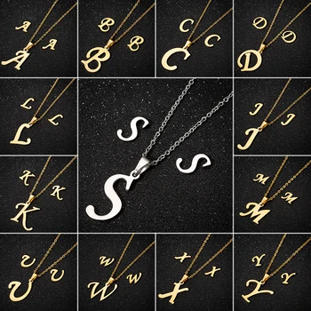 Shuangshuo Простое креативное Ожерелье с подвеской в виде букв алфавита A-Z, Серьги для женщин, Подарочный набор ювелирных изделий из нержавеющей стали с 26 буквами
