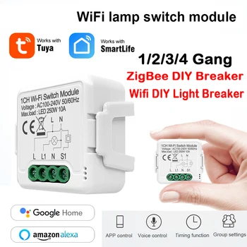 Tuya 10A MINI Wifi /Zigbee Smart Switch DIY 2-полосное Реле Управления Таймером Для Умной Жизни Работа С Alexa Google Home Яндекс Алиса