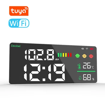 Tuya WiFi 4в1 Измеритель Температуры Влажности в Децибелах Термометр Tuya Smart Decibel Tester Связь С Приложением Контрольный Измеритель шума В Децибелах