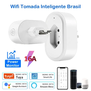 Tuya WiFi Smart Plug 16A Стандарт Бразилии Smart Life APP Удаленная Умная Розетка Голосовое Управление Работает с Google Home Alexa Echo