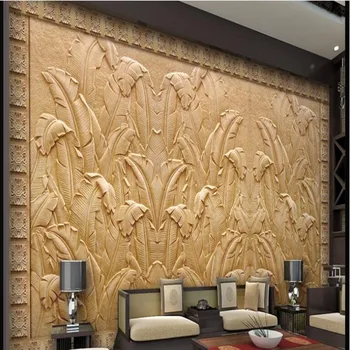 wellyu Изготовленные на заказ крупномасштабные фрески с рельефами из бананового листа, песчаника, ТВ-фон, флизелиновые обои papel de parede para quarto