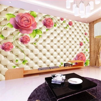 wellyu Пользовательские обои 3d большая фотообоя имитация мягкого мешка романтические розы гостиная обои Фон обои 3d фреска