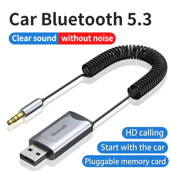 Автомобильный Bluetooth-Приемник 5.3 Стерео Беспроводной USB-Ключ с Разъемом 3,5 мм AUX Аудио Музыкальный Адаптер Микрофон Для Громкой Связи и Слот для Карт TF