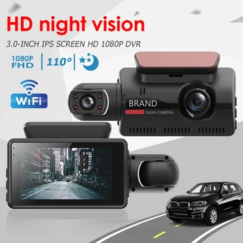 Автомобильный видеомагнитофон с двумя объективами, автоматическая видеокамера с G-сенсором, автомобильный регистратор данных с Wi-Fi, парковочный монитор с широким углом обзора 110 градусов