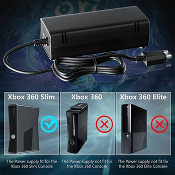 Адаптер переменного тока для Xbox 360 Slim, блок питания с заменой шнура, зарядное устройство Power Brick для консоли Xbox 360 Slim версии с низким уровнем шума