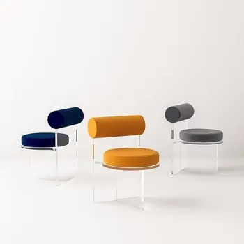 Акриловый стул, прозрачная хрустальная спинка табурета, современный минималистичный стул для макияжа в спальне, дизайнерский обеденный стул