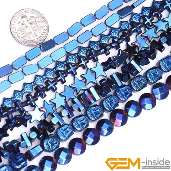 Аксессуары из гематита с синим металлическим покрытием, отражающим Радугу, Бусины для изготовления ювелирных изделий, нитка 15 дюймов, Различные формы на выбор