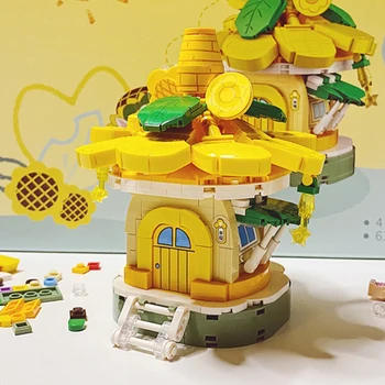 Архитектура, Лес, Желтый цветок, Дом, растение, Звезда, Цветок, 3D-модель, мини-блоки, Кирпичи, Строительные игрушки для детей