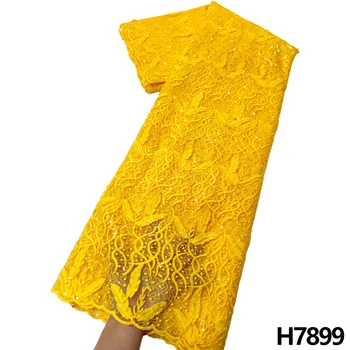 Африканская кружевная ткань HFX 2023 Вышитая Нигерийская кружевная ткань Высококачественный Французский тюль Кружевная ткань Свадебная H7899
