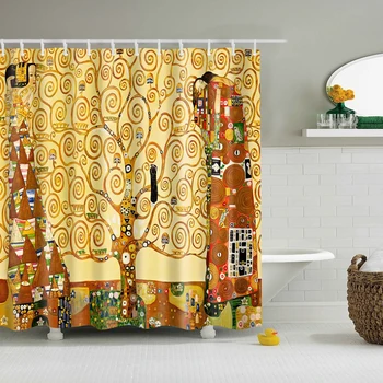 Африканские чернокожие женщины с геометрическими деревьями, Занавеска для душа в ванной, занавески для ванны из водонепроницаемого полиэстера с цветочным рисунком и крючками