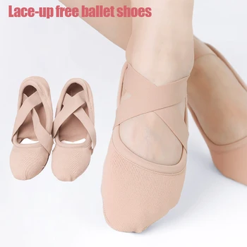 Балетная танцевальная обувь, кроссовки для девочек, балетки на плоской подошве, детские балетные тапочки, мягкая тренировочная обувь для девочек на одном шнурке