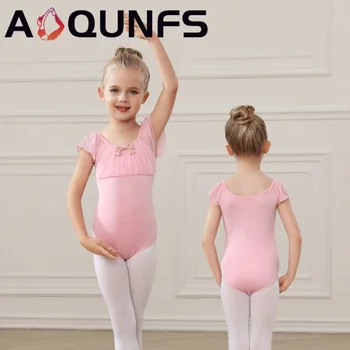 Балетное трико AOQUNFS, одежда для гимнастики и танцев, трико, Балетная одежда для девочек, Тренировочная одежда для танцев, Розовый бант, открытая промежность