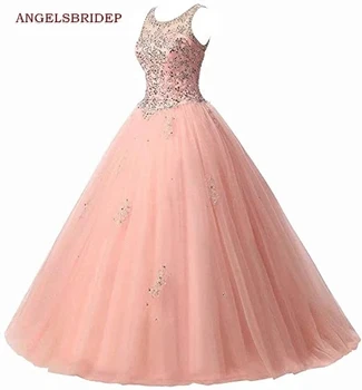 Бальное платье с прозрачным вырезом ANGELSBRIDEP Vestidos De Quinceanera Dresses Sweet 16 Формальных аппликаций Тюлевые платья Принцесс Знаменитостей