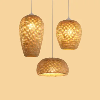 Бамбуковые подвесные светильники в китайском стиле, подвесная лампа ручной вязки для кухни, декор столовой ресторана, Бамбуковый светильник