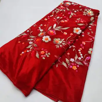 Бархатная кружевная ткань Африканский тюль Кружевная ткань с пайетками 5 ярдов 2023 Нигерийские сетчатые кружевные ткани высокого качества для пошива Свадебной ткани