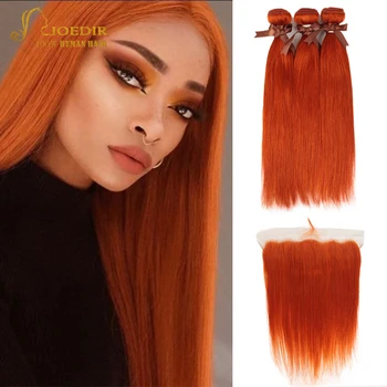 Бразильские оранжевые пучки волос с застежкой Remy Прямые человеческие волосы Красные пучки с застежкой Joedir Remy Hair для чернокожих женщин