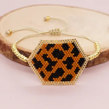 Браслет из бисера с шестиугольным леопардовым принтом, Модный персонализированный минималистичный Регулируемый браслет из чешского риса ручной работы