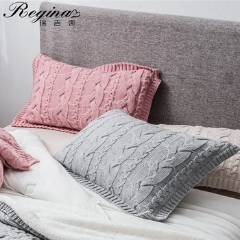 Бренд REGINA, вязаная наволочка в полоску, супер мягкая декоративная наволочка для кровати в скандинавском стиле, Розовая, бежево-серая наволочка