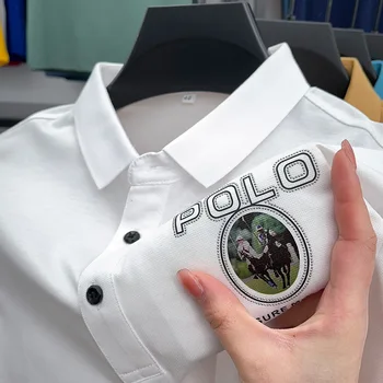 Брендовая летняя рубашка поло из мерсеризованного хлопка с круглым принтом и блестками, деловая повседневная мужская новая футболка с короткими рукавами