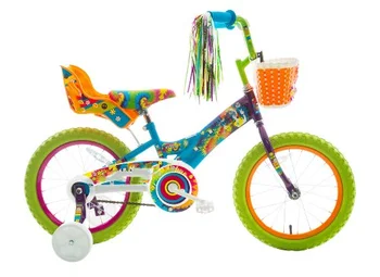 Велосипед BMX 16 дюймов с тренировочными колесами, сиденьем для куклы, корзиной и растяжками