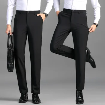 Весенне-осенние мужские костюмные брюки, тонкие Деловые офисные эластичные с высокой талией, Черные, серые Классические Корейские брюки, мужские Большие размеры Z40