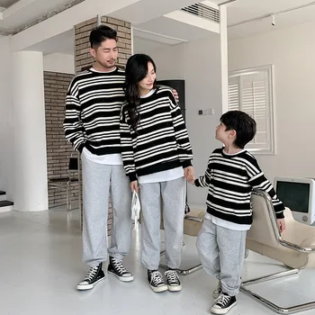 Весенне-осенние семейные однотонные хлопчатобумажные спортивные штаны для семьи из четырех человек, свободные спортивные брюки