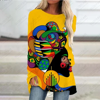 Весенне-осенняя женская футболка с длинным рукавом и 3D-принтом больших размеров, женская модная повседневная короткая юбка для африканской красавицы.