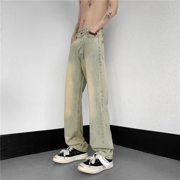 Весна-осень, мужские широкие Свободные джинсы, Классический стиль, деловые Повседневные хлопковые брюки полной длины, джинсовые брюки, Мужской бренд C55