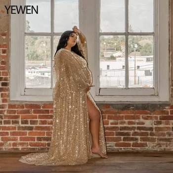 Вечернее платье с золотыми блестками и жемчугом, длинная Регулируемая талия, праздничный реквизит для фотосессии для беременных, платье для фотосессии YEWEN