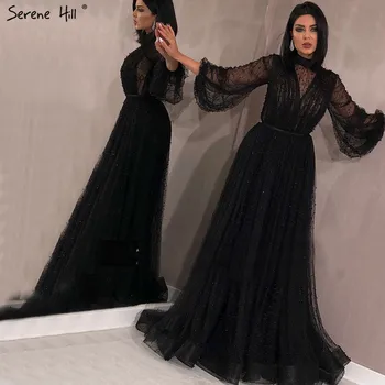 Вечерние платья трапециевидной формы с черным персиковым жемчугом, 2023, новейший дизайн, Длинные рукава, Сексуальные вечерние платья Serene Hill, большие размеры LA60835
