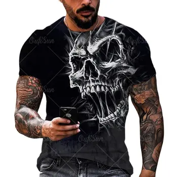 Винтажная мужская футболка с 3D принтом ужасного черепа, Летняя Классическая Повседневная футболка с круглым вырезом и коротким рукавом, Модные свободные топы оверсайз, футболка для мужчин