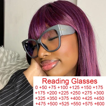 Винтажные Дизайнерские Очки для чтения с кошачьим глазом в большой оправе, Женские Роскошные Брендовые очки для пресбиопии из серебристого дерева, T Word, Негабаритные очки
