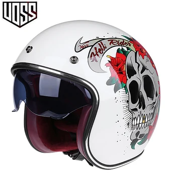 Винтажный мотоциклетный шлем VOSS для езды на мотоцикле 3/4 Открытый полушлем в стиле ретро Capacete Moto Casque Casco