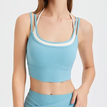 Встроенная накладка на грудь Antibom, нижнее белье для йоги, женский контрастный быстросохнущий спортивный бюстгальтер 2 в 1, жилет для фитнеса на спине