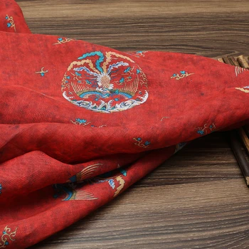 Высококачественная винтажная красная цифровая печать из чистого рами тела материал летнее платье ткань для одежды