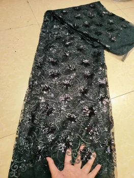 Высококачественная Мода 2023 Африканский Тюль, Вышитая Кружевная ткань, черные блестки, бусины для пошива свадебного платья, YYZ879