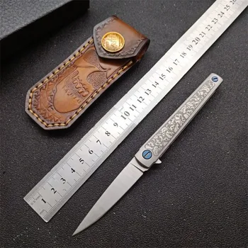 Высококачественный нож M390 MS3 с ручкой из титанового сплава, Складной нож, Походный нож, Подарок, Кожаный чехол ручной работы, Мини-инструмент EDC