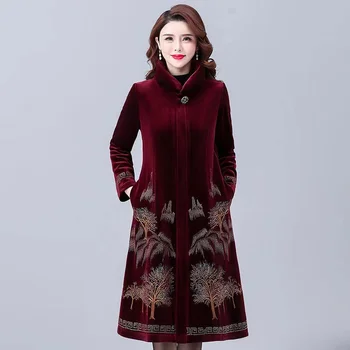 Высококачественный тренч в национальном стиле, женская зимняя куртка-ветровка с горячей вышивкой, женская толстая верхняя одежда большого размера