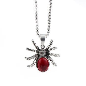 Готическое ожерелье в виде паука, Панк Винтажный Красный кристалл, Подвеска в виде животного, Модные Аксессуары для мотоциклистов, Мужские украшения