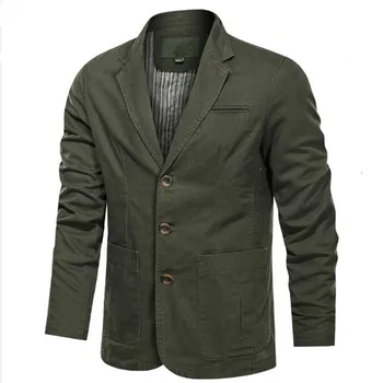 Демисезонный Блейзер, куртка, Мужской хлопковый Застиранный костюм, пальто, Повседневный Приталенный Роскошный Деловой Блейзер, Военная армейская куртка-бомбер M-5XL