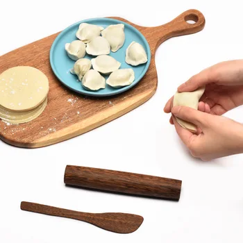 Деревянная ложка для начинки клецек, нож для клецек, портативный ролик для теста без лака, Кухонные принадлежности, Скалка Оптом